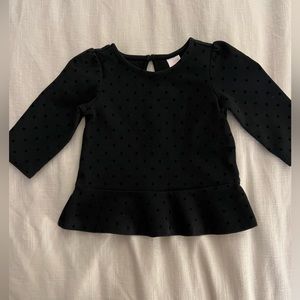 3T Janie & Jack Black Polka Dot Peplum Top